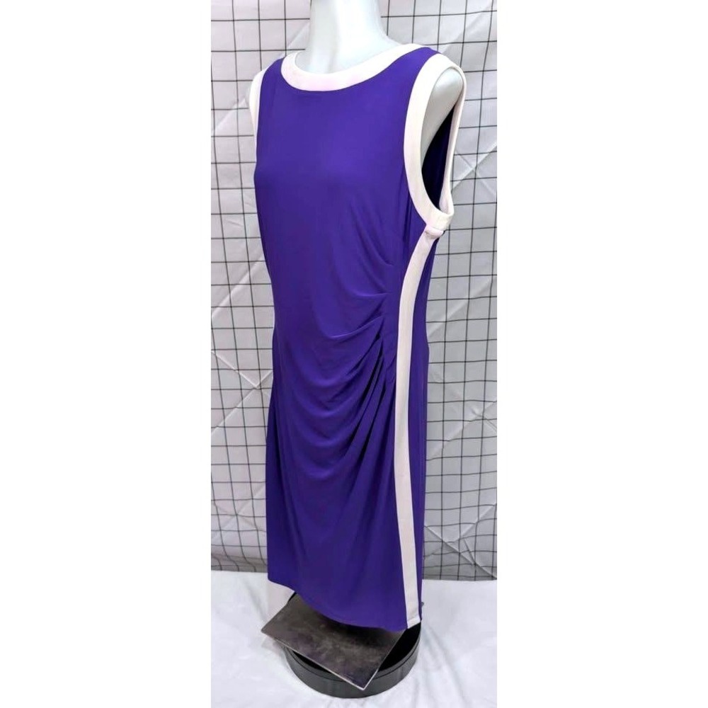 Chaps~Purple/White Color Block /Sleeveless/Crew Neck/Ruching Waist~Size Large - Picture 7 of 10